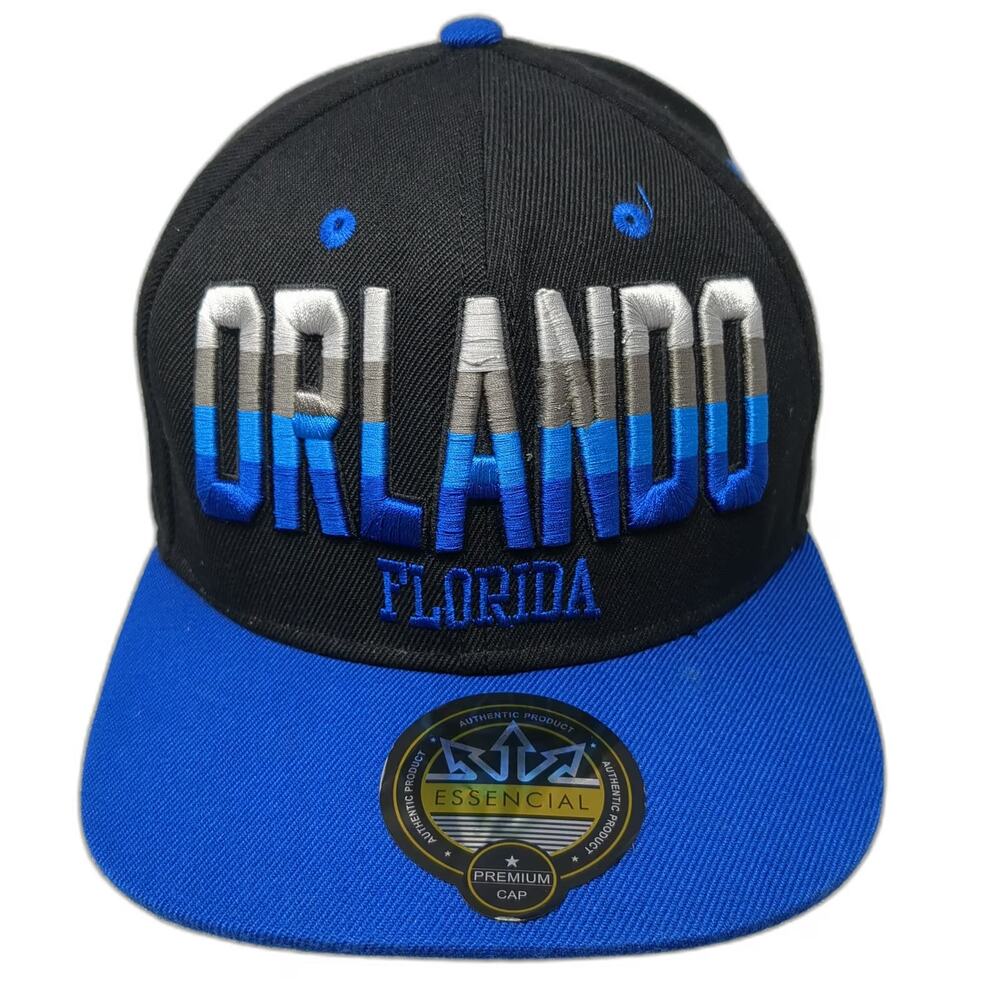 Essencial Snapback Black Blue One Size Orlando Florida 3D Puff Underbrim Hat